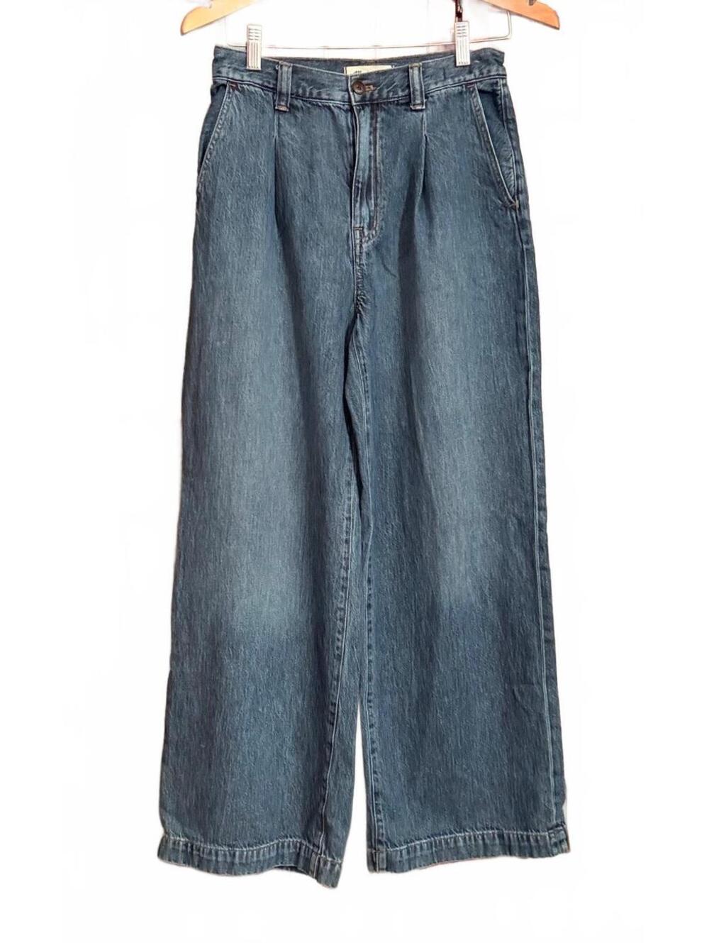 Madewell The Harlow Wide-Leg Pleated Jeans Size 27 Medium Wash